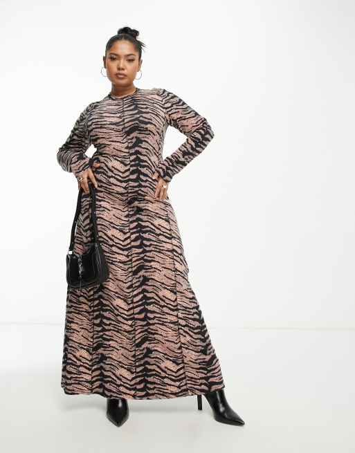 ASOS DESIGN Curve – Sukienka midi z zabudowanym dekoltem i kontrastowymi szwami w zwierzęcy wzór