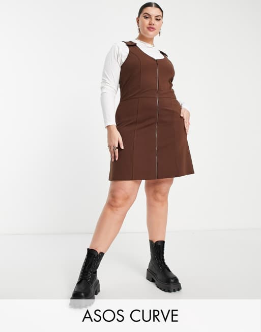 ASOS DESIGN Curve – Sukienka mini na szelkach zapinana na zamek z przodu