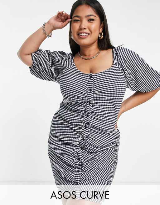 ASOS DESIGN Curve – Sukienka mini w kratę z dużymi bufkami