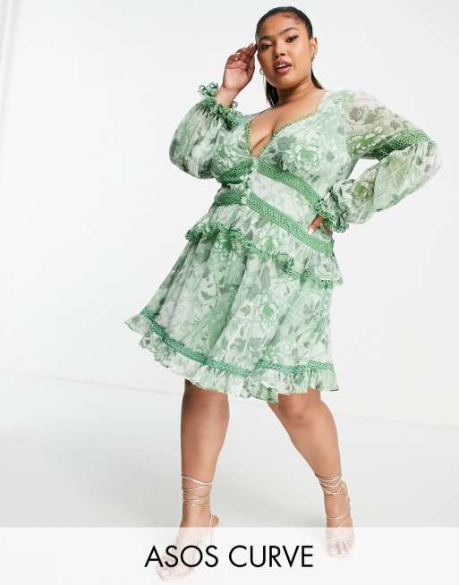 ASOS DESIGN Curve – Sukienka mini z koronkowymi wstawkami, guzikami i wzorem w kwiaty