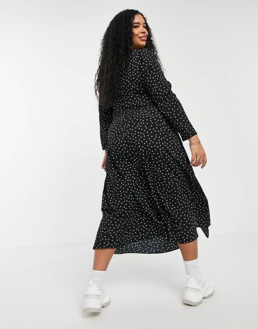 ASOS DESIGN Curve – Sukienka skater midi z dekoltem karo i wzorem w grochy, 2 z 4