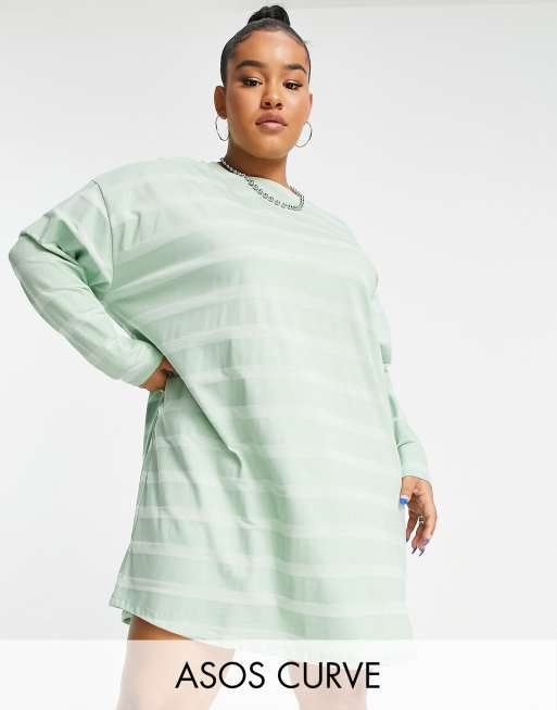 ASOS DESIGN Curve – Sukienka t-shirtowa oversize z długimi rękawami w tonalne szałwiowe paski