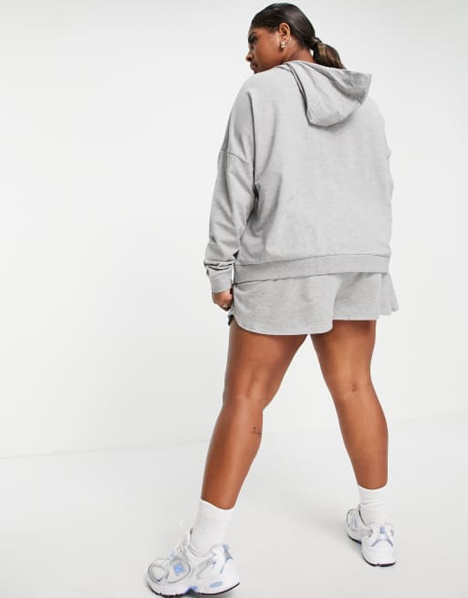 ASOS DESIGN Curve summerweight tracksuit hoodie / sweat runner short in  cotton in grey marl - GREY | ASOS
