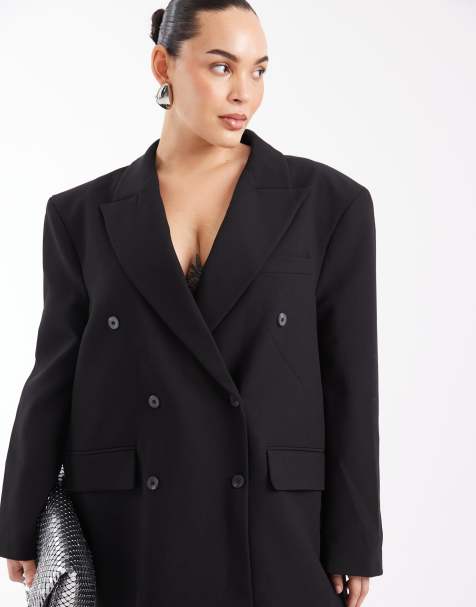ASOS DESIGN Curve super Oversize doppelreihiger Blazer in Schwarz - view 1