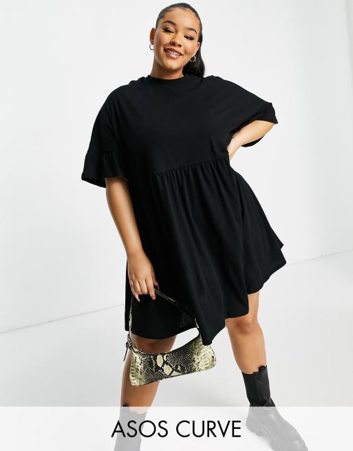 ASOS DESIGN Curve super oversized frill sleeve smock dress in black