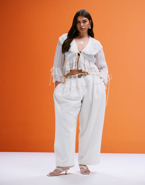 ASOS DESIGN Curve super oversized laundered trouser with seam detail in washed white - view 1