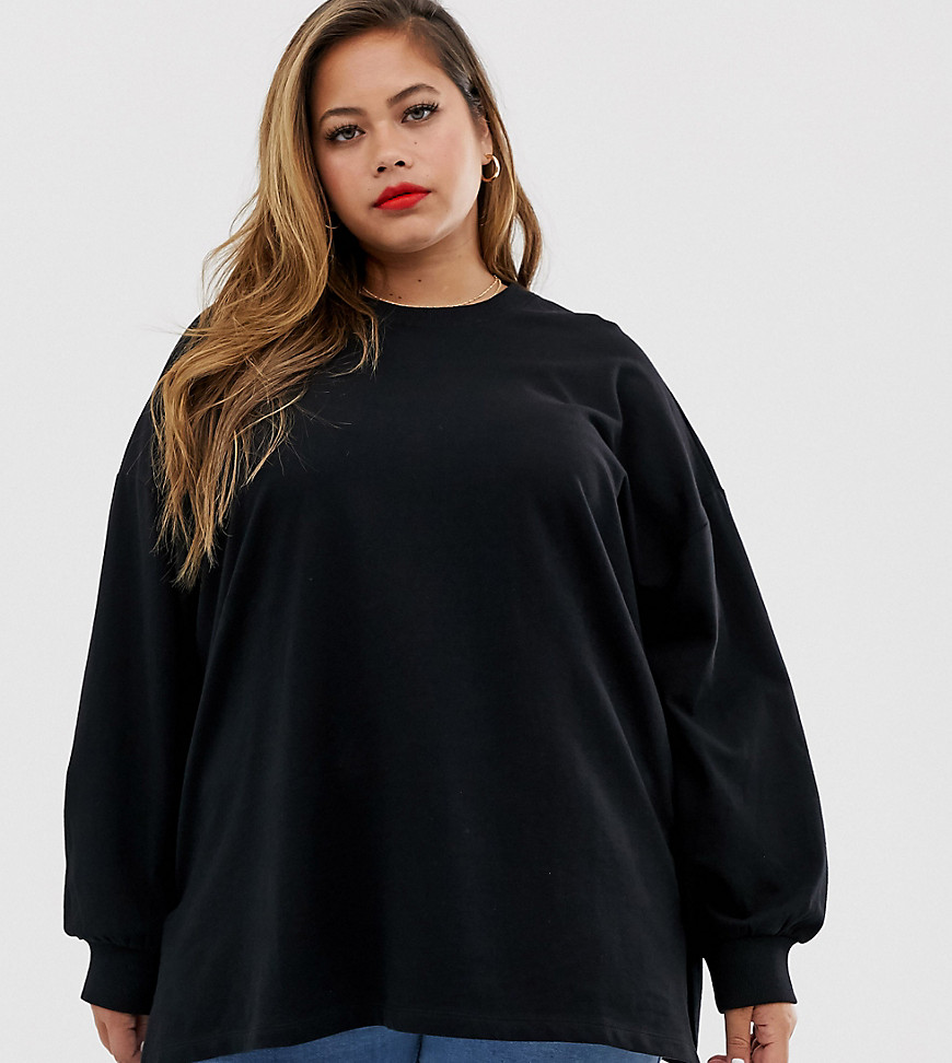 ASOS DESIGN Curve - Super oversized lichtgewicht sweater met split aan de zijkanten in zwart