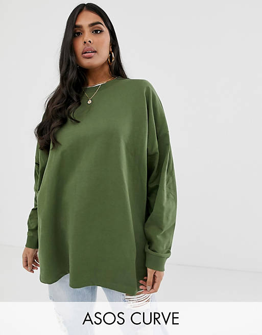 ASOS DESIGN Curve super oversized lightweight sweatshirtshirt in khaki