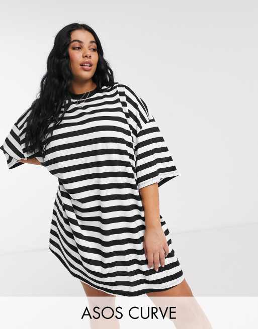 ASOS DESIGN Curve super oversized t-shirt dress in black and white stripe