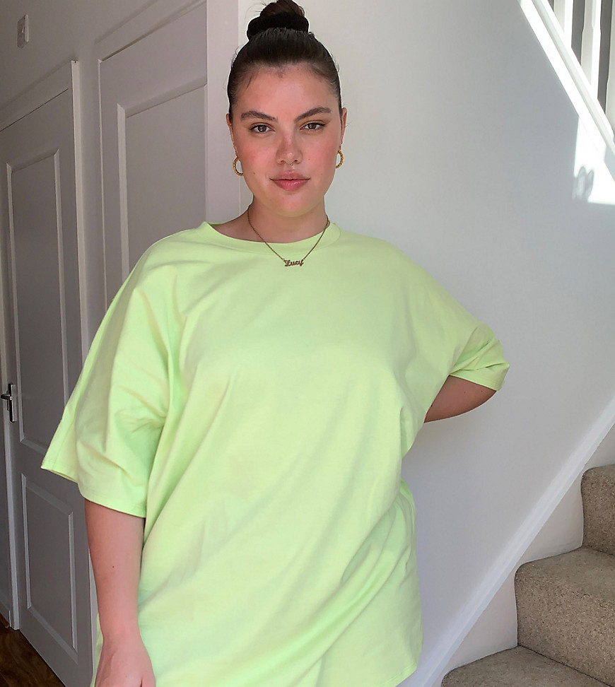 ASOS DESIGN Curve - Super oversized T-shirt met vleermuismouwen in limoengroen