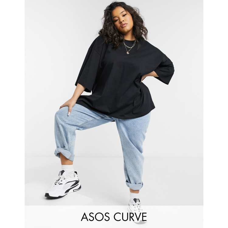 ASOS DESIGN Curve super oversized T-shirt with side slits in black