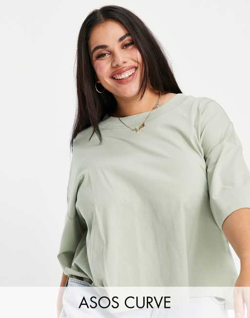 ASOS DESIGN Curve super oversized T-shirt with side split in sage