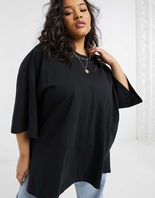 ASOS DESIGN Curve super oversized t-shirt with side splits in black | ASOS