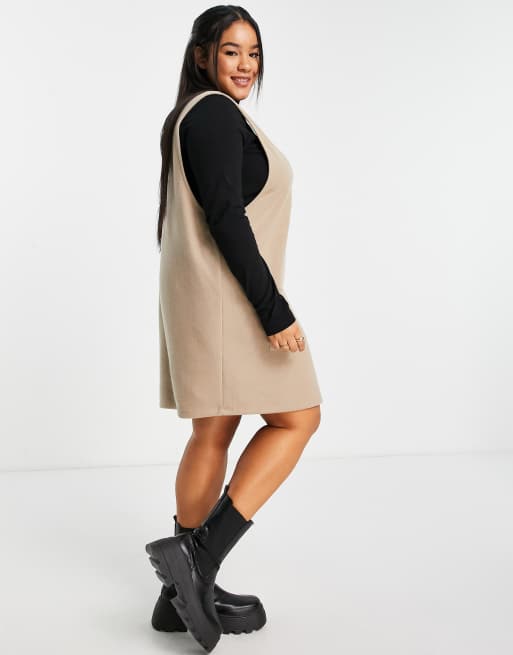 Rationalisering brysomme fascisme ASOS DESIGN Curve super soft 2 in 1 pinny jumper dress in camel and black |  ASOS