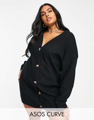 ASOS DESIGN Curve super soft button through cardigan mini dress in black