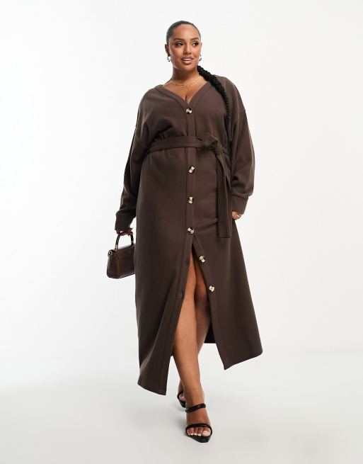 ASOS DESIGN Curve super soft button up maxi cardigan belted dress