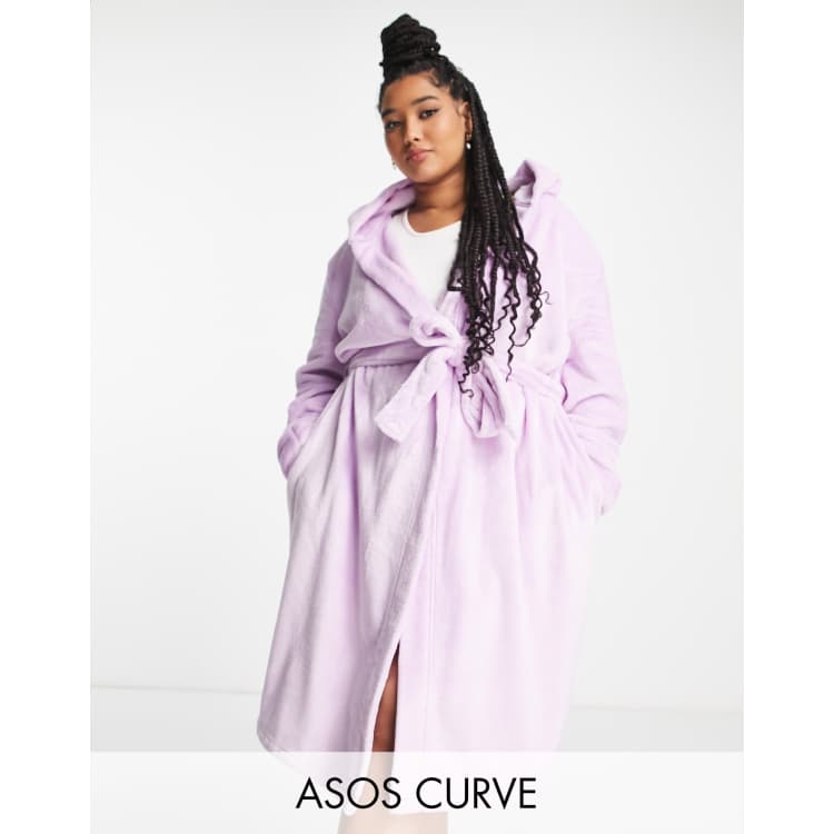 ASOS DESIGN Curve super soft fleece midi robe in bright lilac ASOS