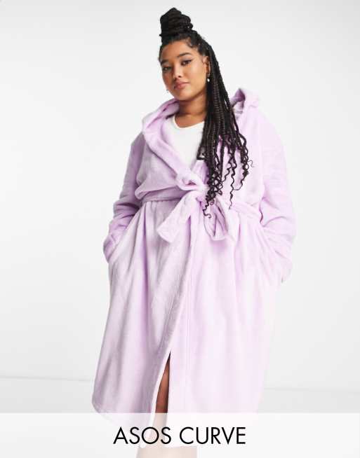 ASOS DESIGN Curve super soft fleece midi robe in bright lilac