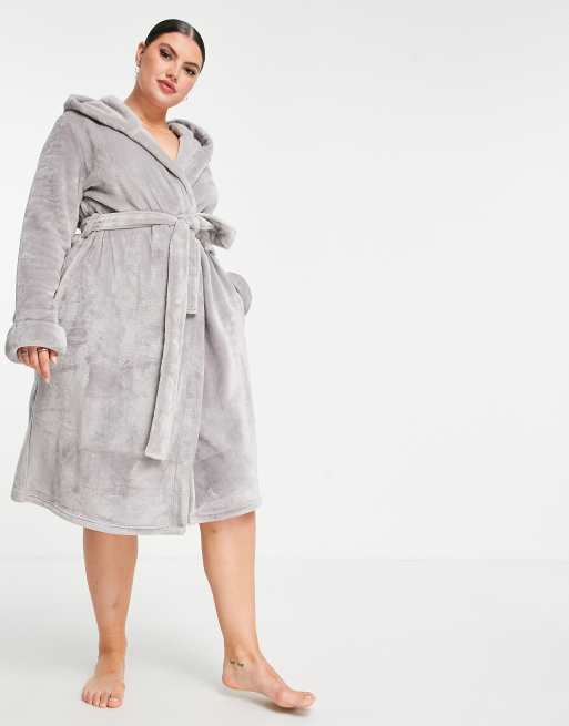 ASOS DESIGN Curve super soft fleece midi robe in gray ASOS