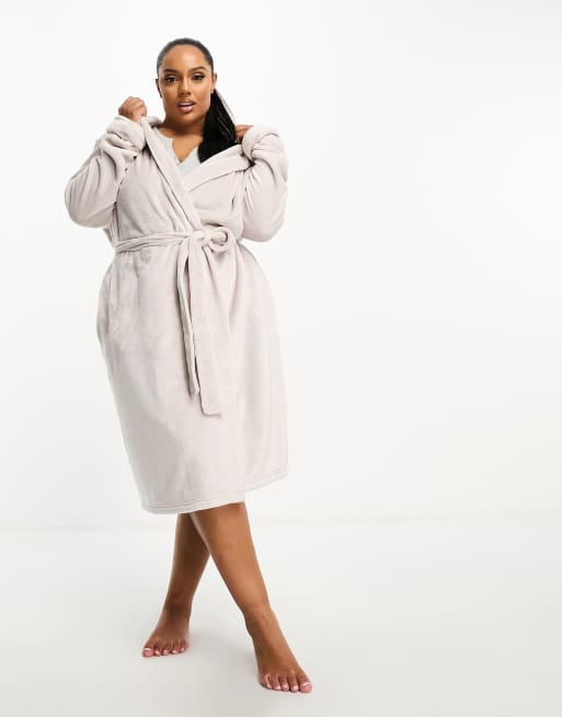 ASOS DESIGN Curve super soft fleece midi robe in mink