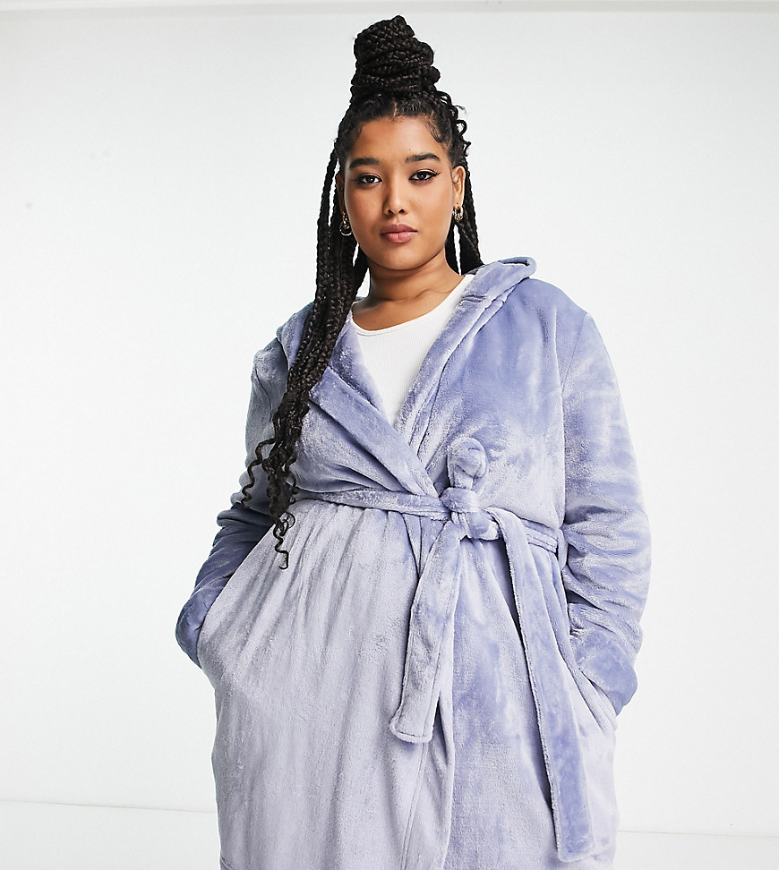 ASOS DESIGN Curve super soft fleece mini robe in blue