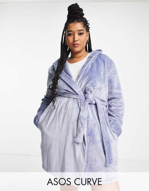 ASOS DESIGN Curve super soft fleece mini robe in blue