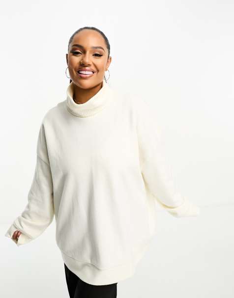 NEW Ladies Plus Size White Colour Geometric Print Roll Neck Jumper One size  fits sizes 18 20 22 24