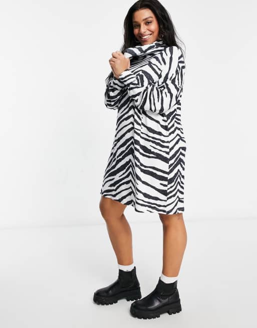 ASOS DESIGN Curve super soft long sleeve roll neck mini jumper dress in zebra print, 4 of 4