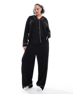 Shop ASOS Curve DESIGN super soft long sleeve shirt & pants pyjama Online – Trendy & Affordable Fashion