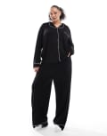 [ASOS Curve] ASOS DESIGN Curve super soft long sleeve shirt & pants pyjama set with contrast piping in black 26 Black