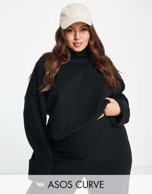 ASOS DESIGN Curve super soft roll neck jumper with cuff detail in black (part of a set)