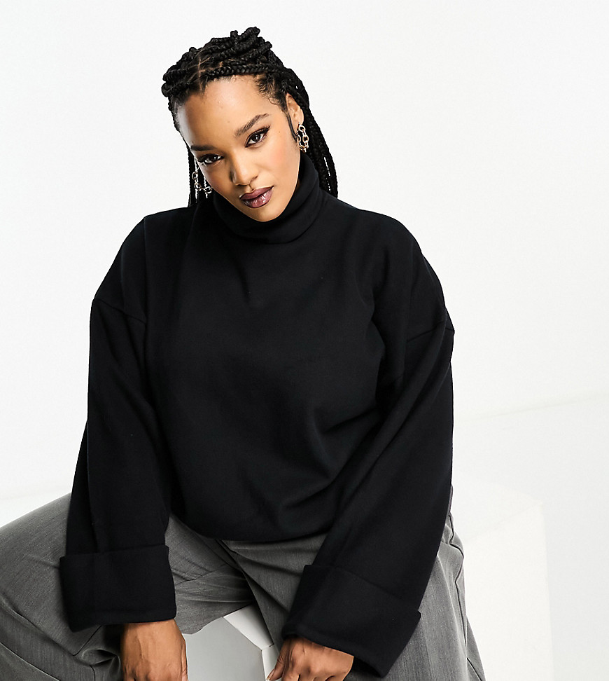 ASOS DESIGN Curve super soft roll neck with cuff detail in black