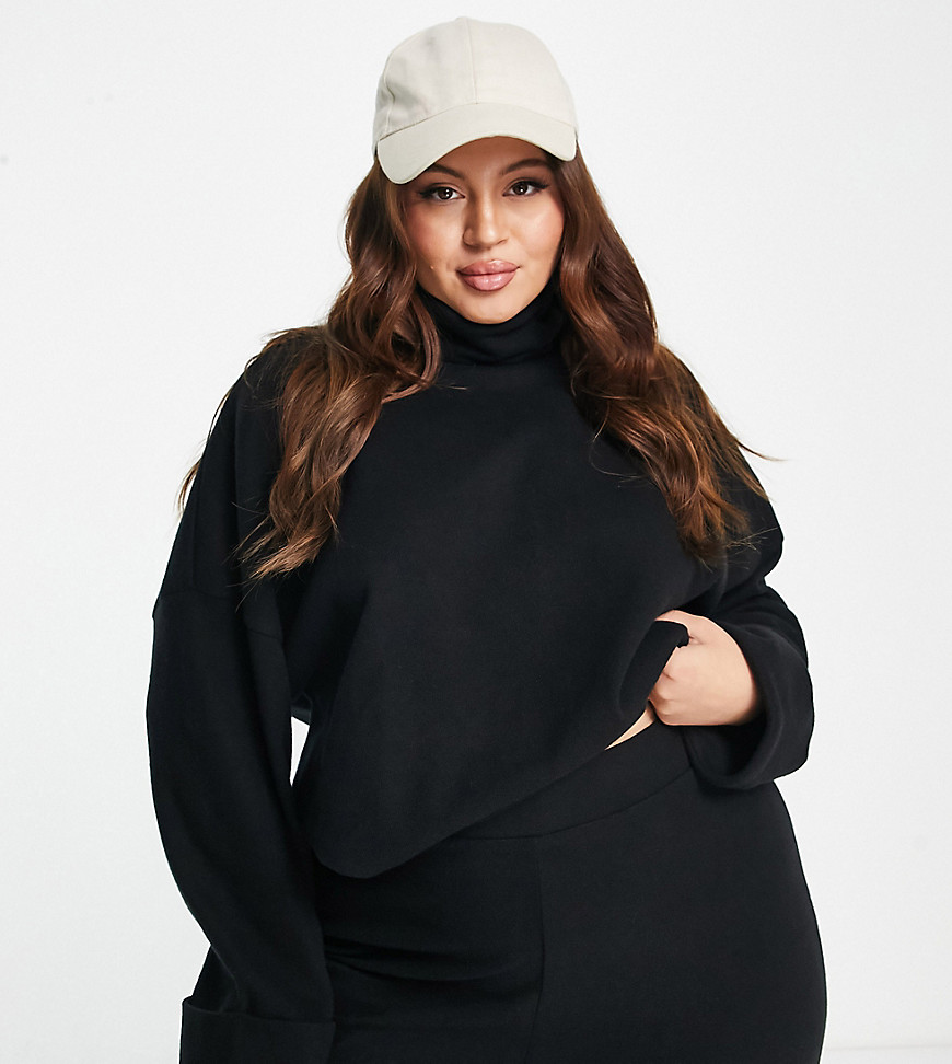 Asos Curve Asos Design Curve Super Soft Turtle Neck Sweater With Cuff Detail In Black - Part Of A Set