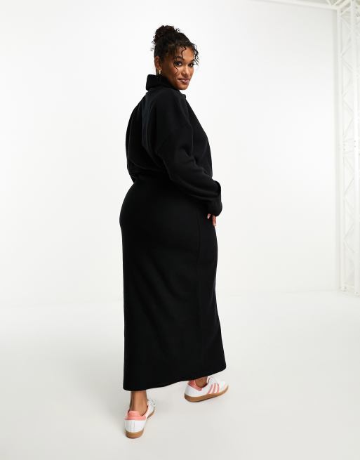 ASOS DESIGN Curve super soft volume sleeve turtle neck belted maxi sweater dress in black, 2 of 4
