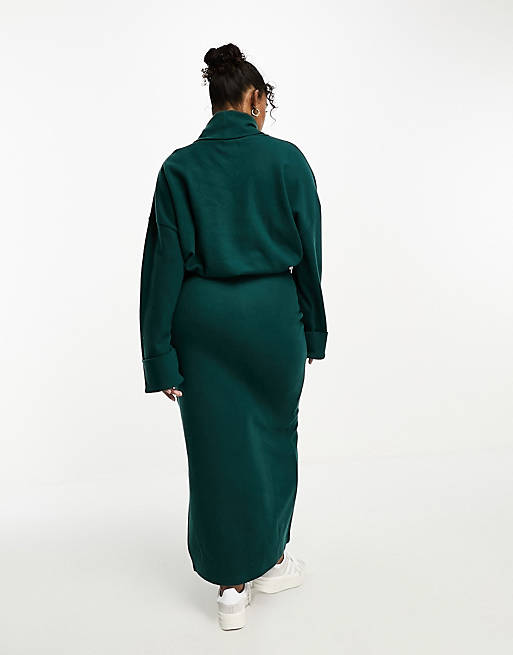 ASOS DESIGN Curve super soft volume sleeve turtle neck belted maxi sweater  dress in forest green