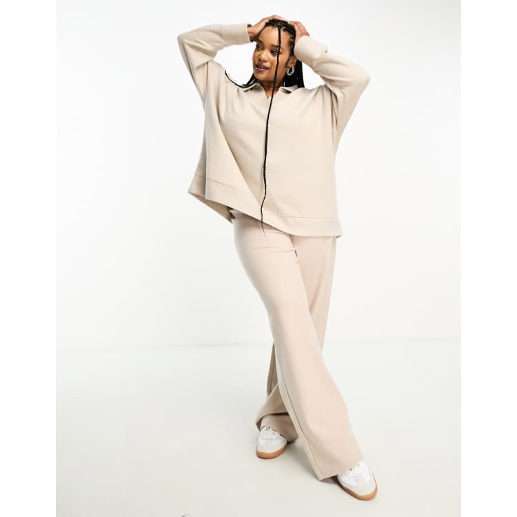 ASOS DESIGN Curve super soft wide leg sweatpants in warm cream - part of a  set