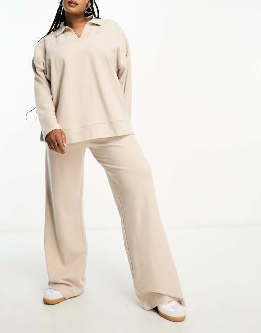 Pull&Bear wide leg sweatpants in cream - part of a set