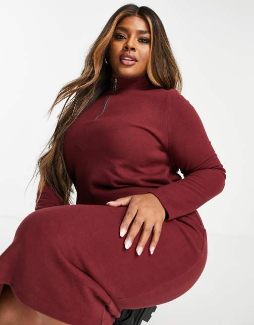 ASOS DESIGN Curve super soft zip front polo shirt midi sweater