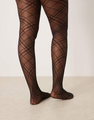 Asos Curve Asos Design Curve Super Stretch Argyle Check Pattern Tights In Black