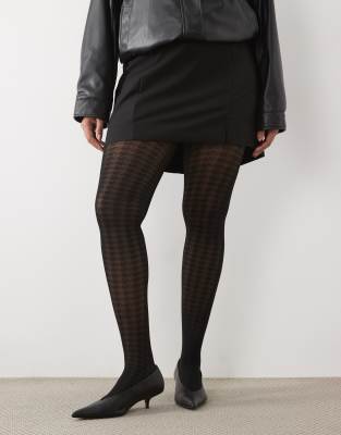 Asos Curve Asos Design Curve Super Stretch Houndstooth Pattern Tights In Multi