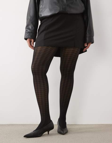 ASOS DESIGN Curve super stretch houndstooth pattern tights in black - view 1