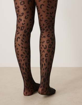 Asos Curve Asos Design Curve Super Stretch Leopard Pattern Tights In Black