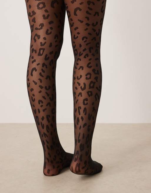 ASOS DESIGN Curve super stretch leopard pattern tights in black