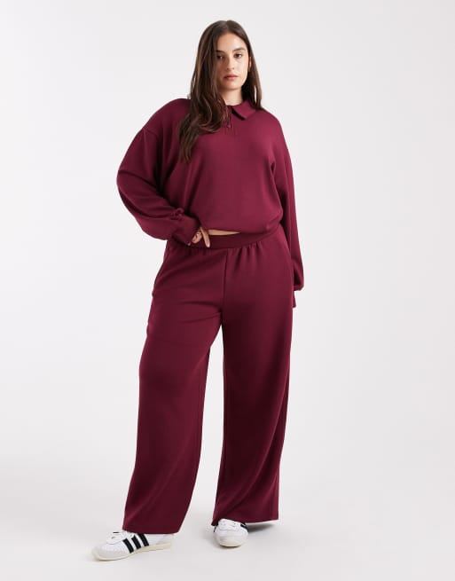 ASOS DESIGN Curve super wide leg jogger in burgundy