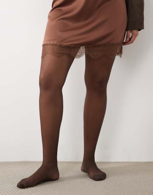 ASOS DESIGN Curve superelastische Strumpfhose mit Naht hinten in Schokobraun, 2 von 3
