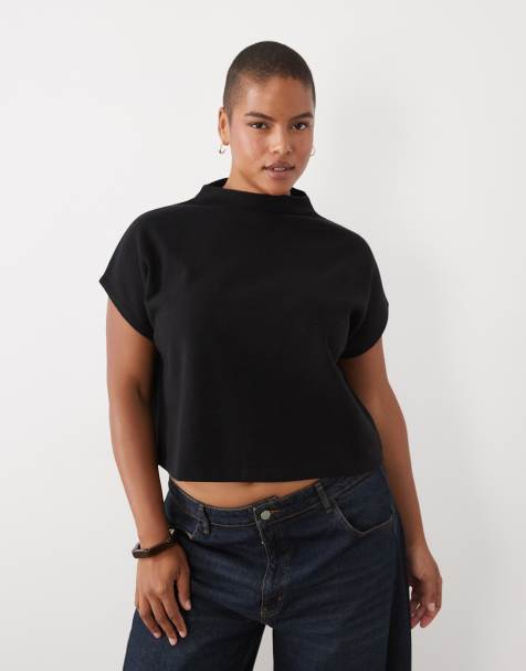 ASOS DESIGN Curve supermiękki krótki top boxy w czerni - view 1