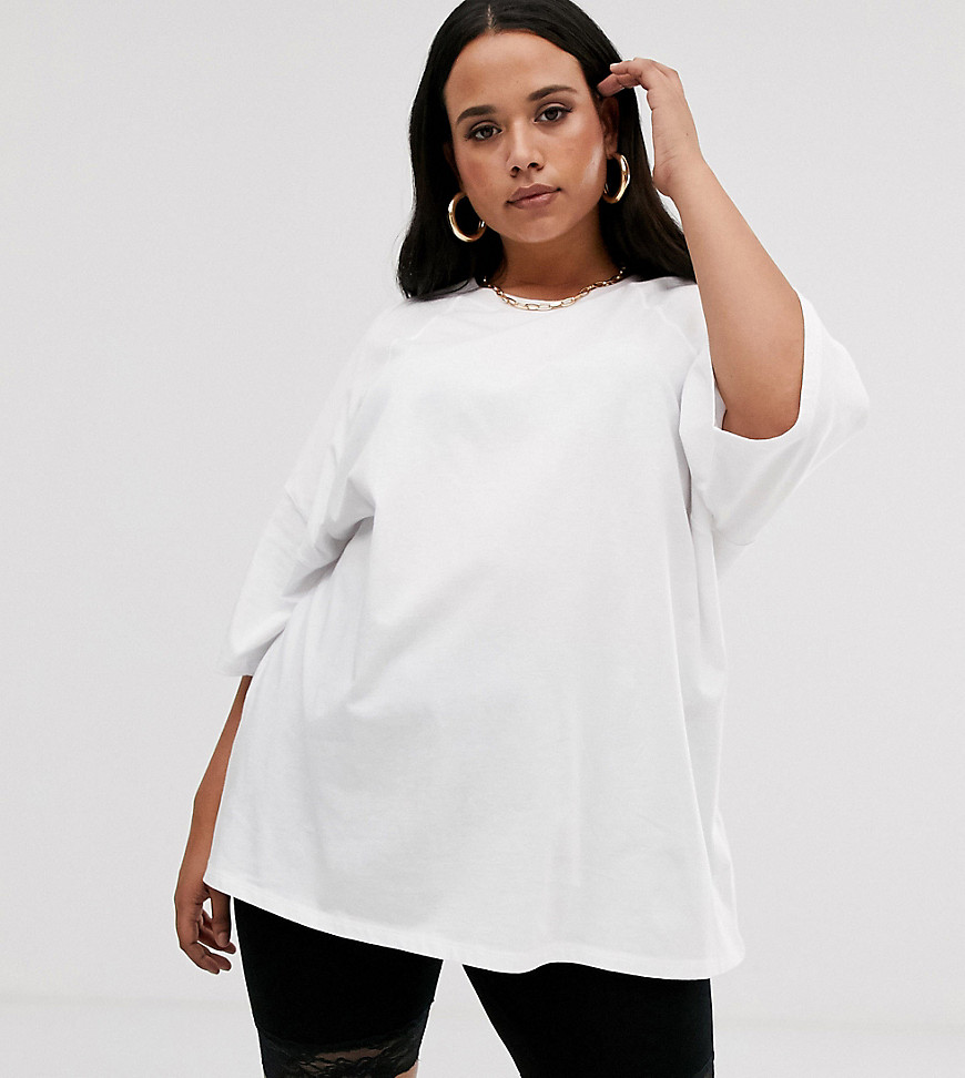 ASOS DESIGN Curve - Superoversized T-shirt met detail aan de zoom in wit