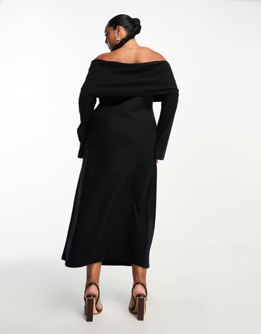 ASOS DESIGN Curve supersoft bardot midi dress with flare sleeve in