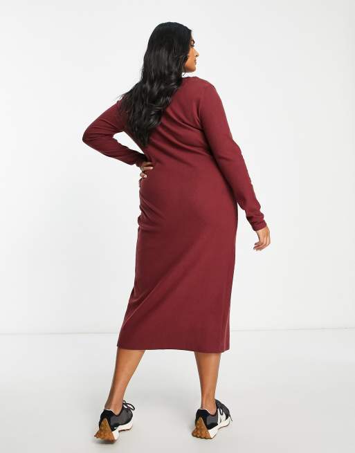 Lauren Ralph Lauren Stretch Jersey Tie Front Midi Dress Women's Dress Vintage Burgundy : 16