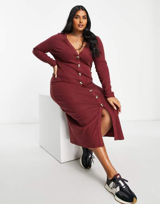 Burgundy button up clearance dress